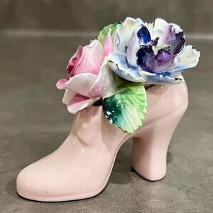 🌸Radnor Vintage Bone China Figurine England Pink Shoe Bright Flowers 50’s-70s